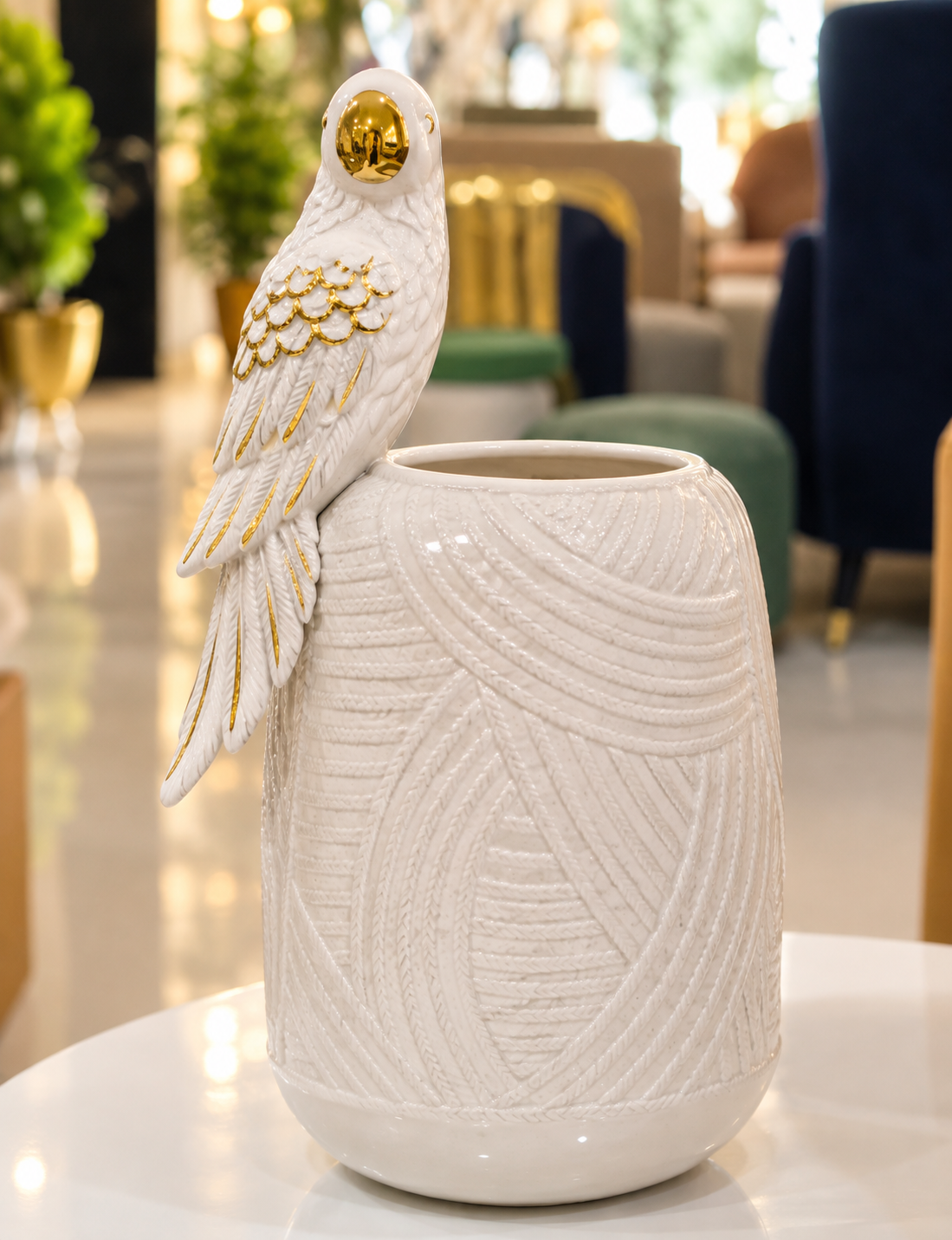 Sculptural Parrot Porcelain Vase in White