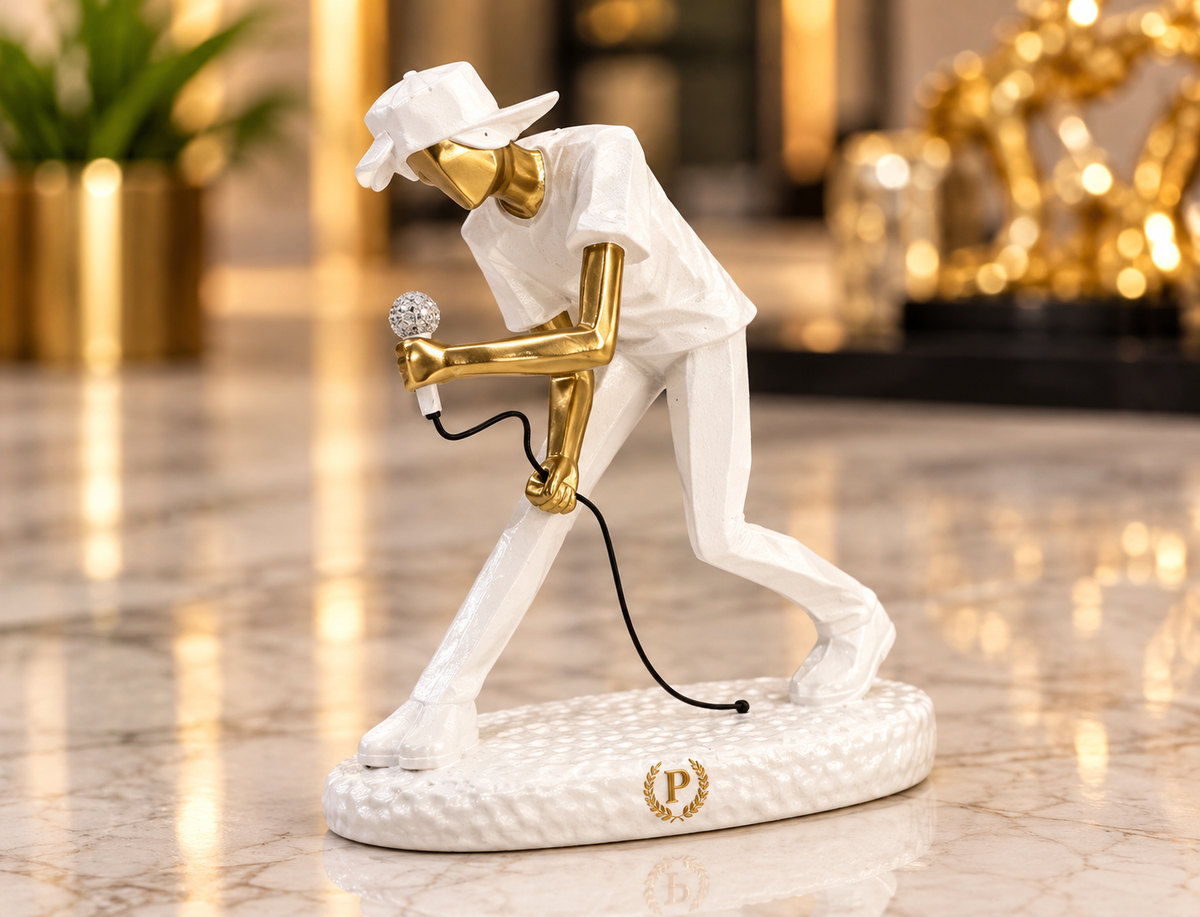 Premium Contemporary White & Gold Rock Singer Figurine