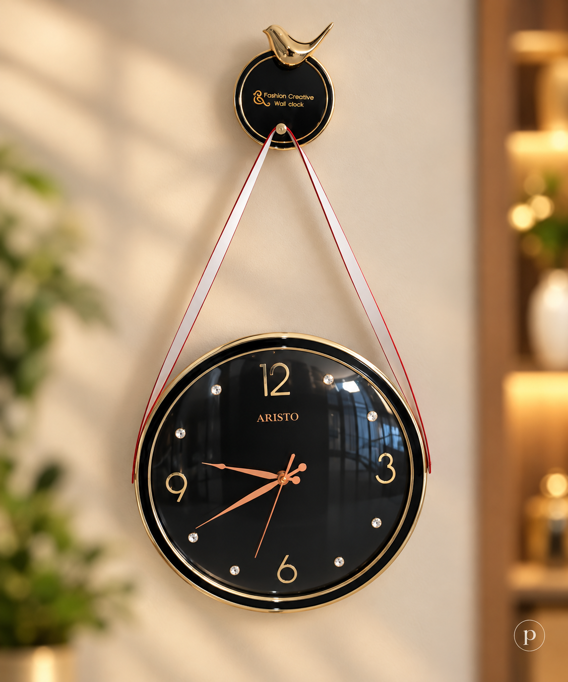 Nordic-style minimalist leather strap hanging wall clock