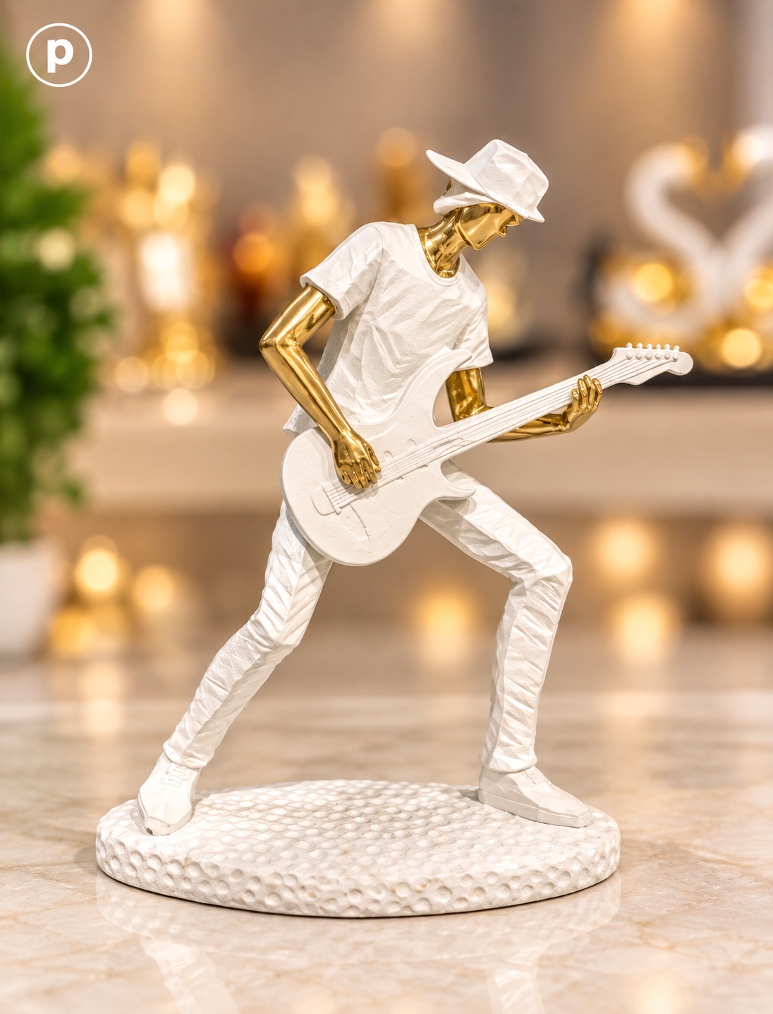 Premium Contemporary White & Gold Guitarist Figurine