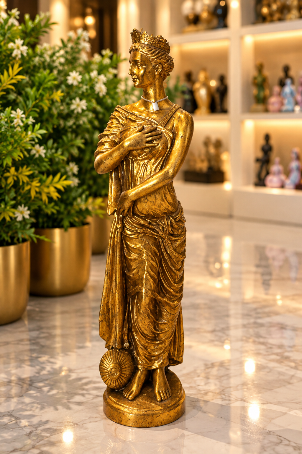 antique neoclassical gilded bronze Greek goddess showpiece statue