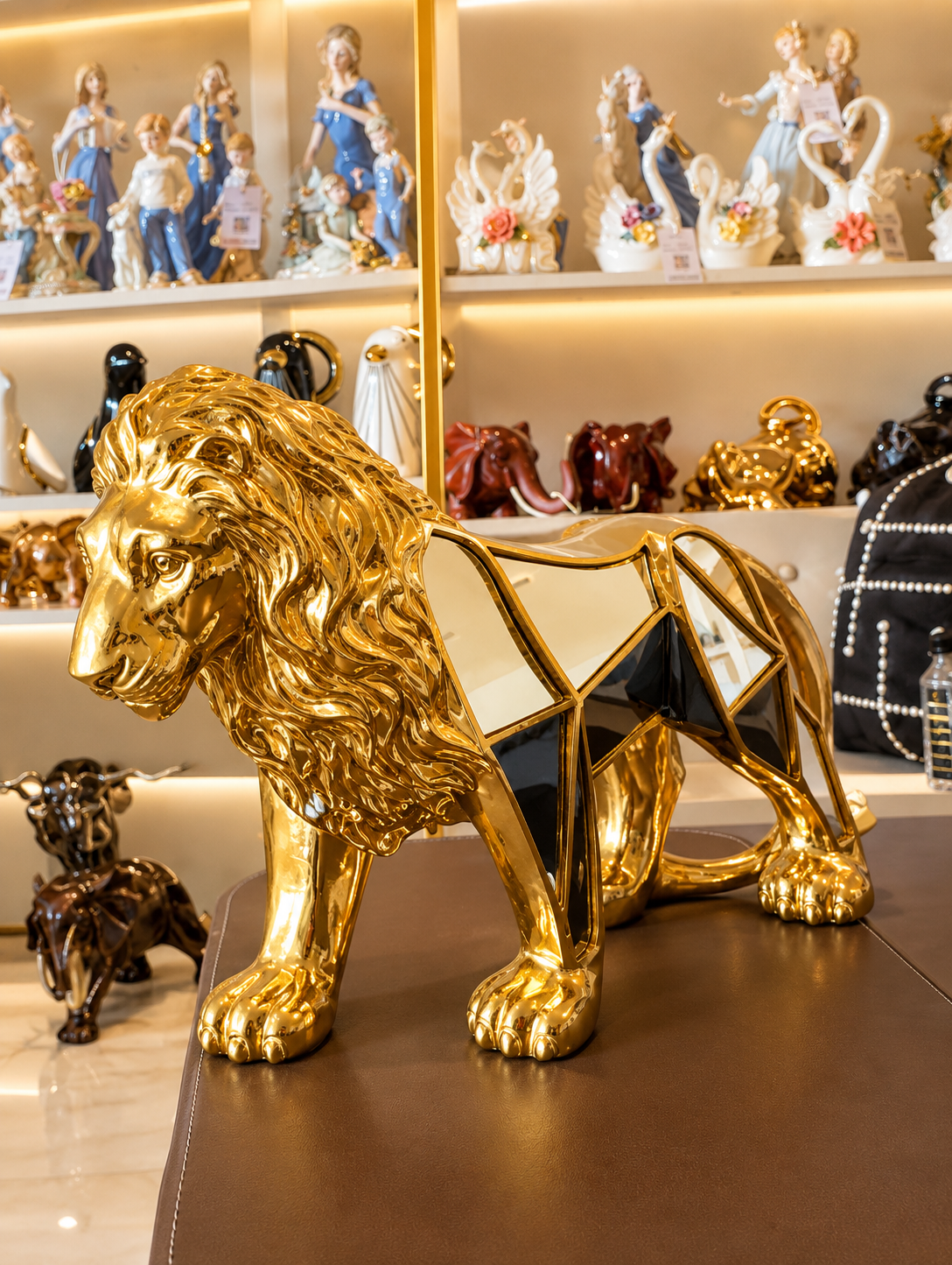 geometric luxury gold lion tabletop sculpture