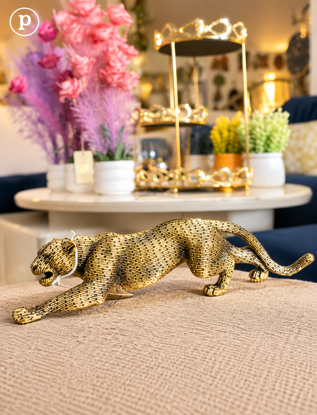 luxurious golden panther tabletop showpiece