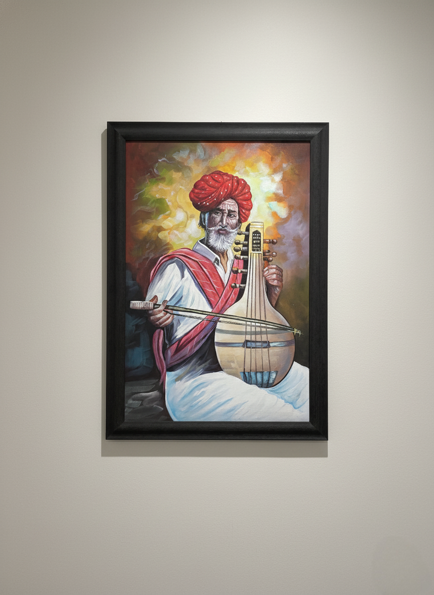The Folk Maestro – Handcrafted On Canvas Rajasthani Wall Painting with frame