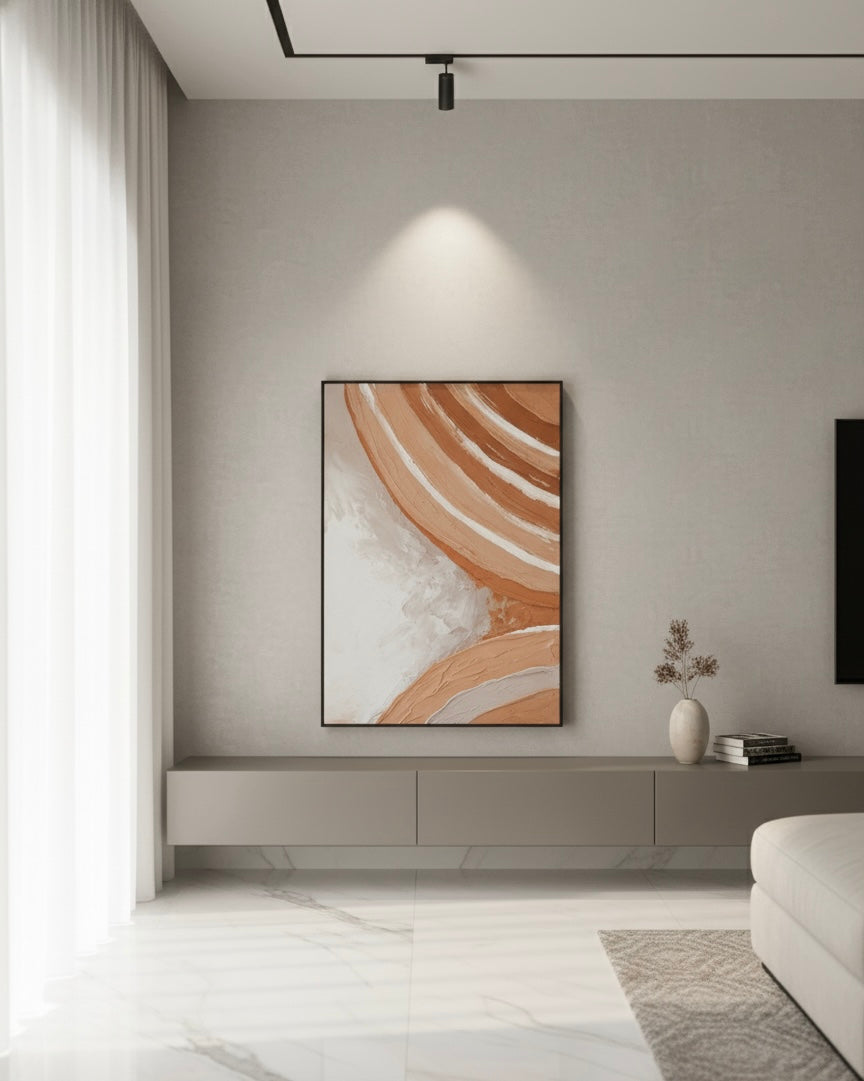 Terracotta Waves – Modern Abstract Canvas with aluminium black profile