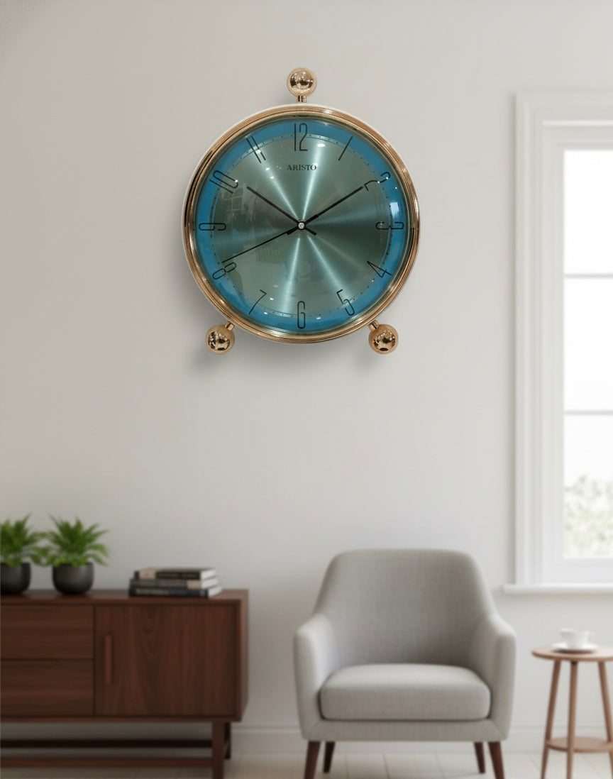 AquaLuxe – Blue & Gold Designer Wall Clock WITH STAND
