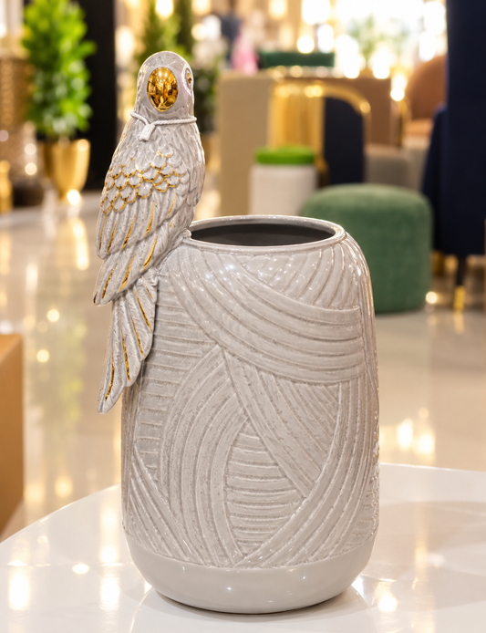 luxurious sculptural parrot porcelain vase