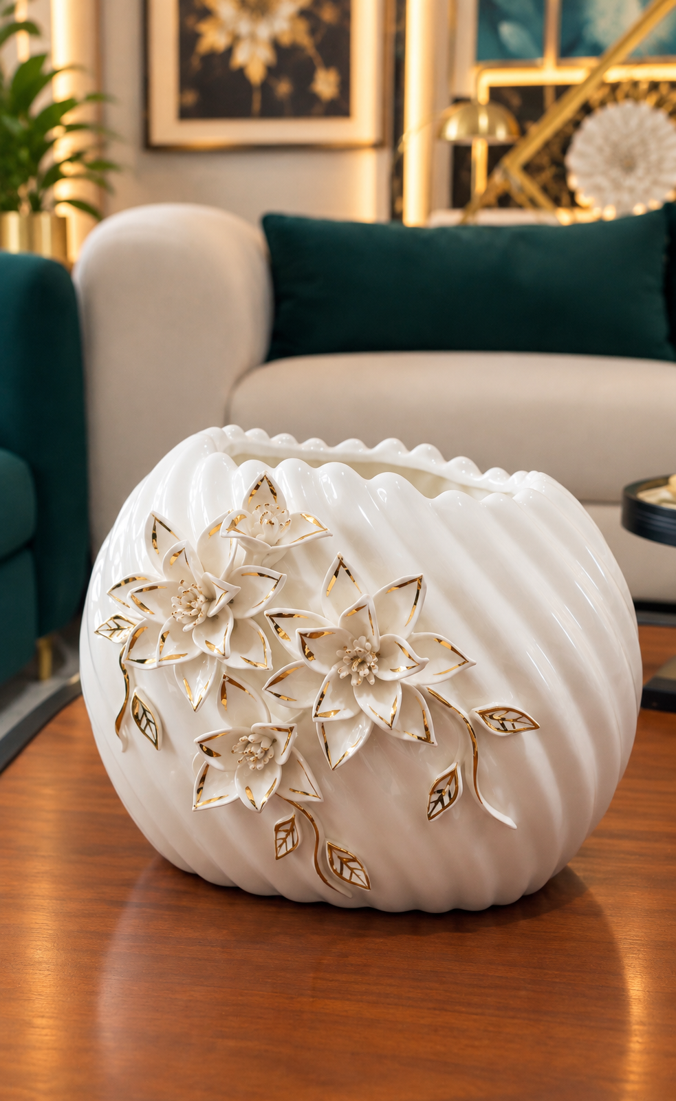 luxury 3D floral ceramic tabletop vase