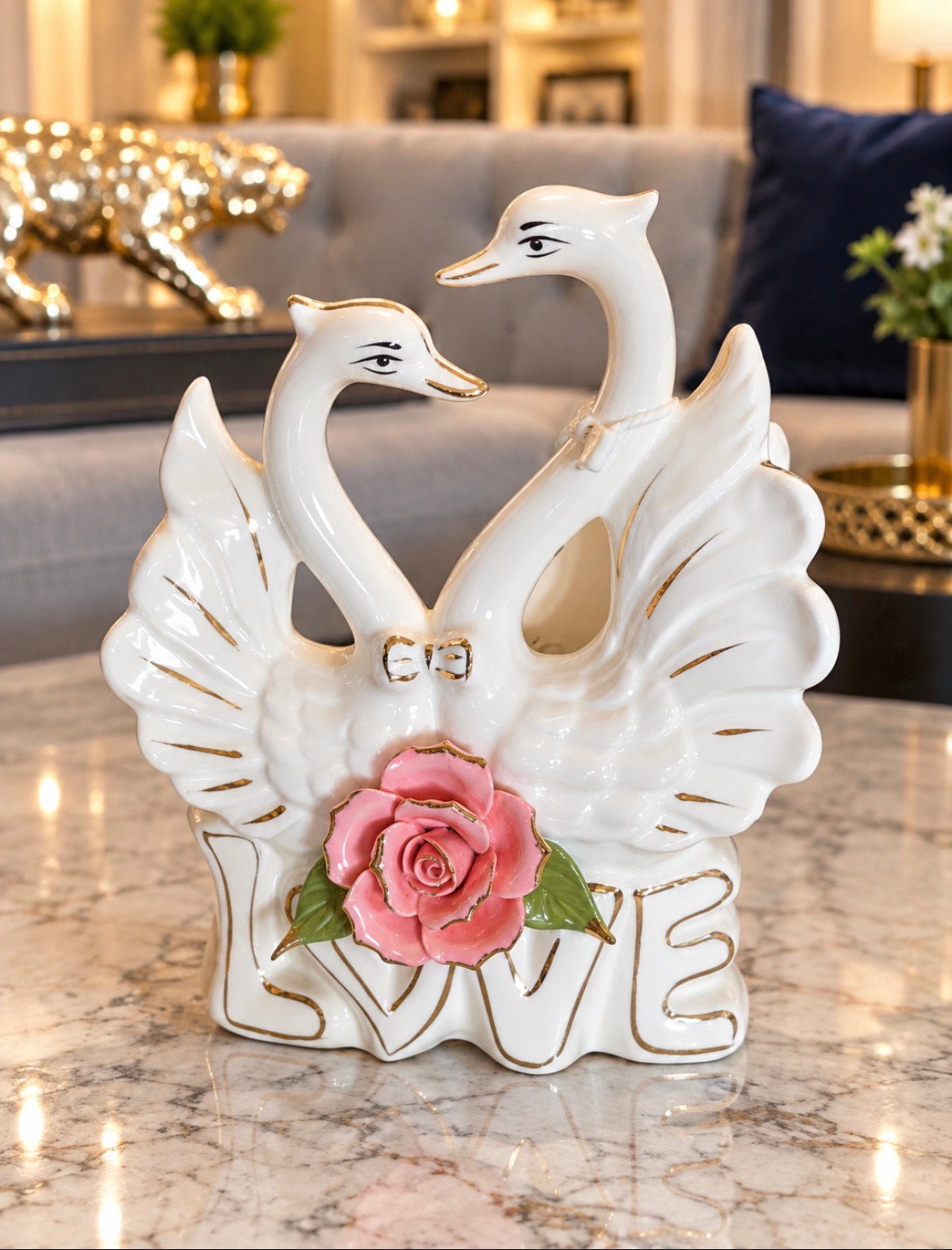 porcelain swan couple figurine