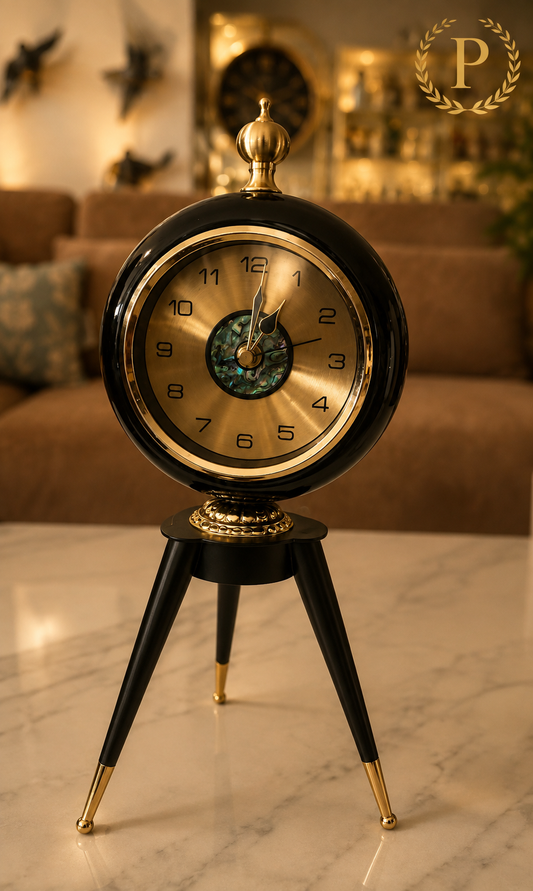 Table clock black and golden