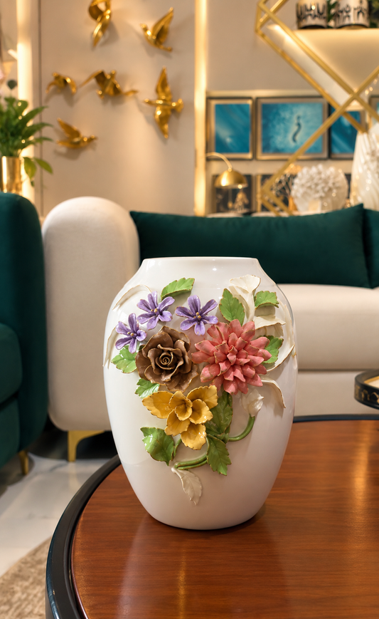 hand-painted 3D multi-color floral ceramic vase