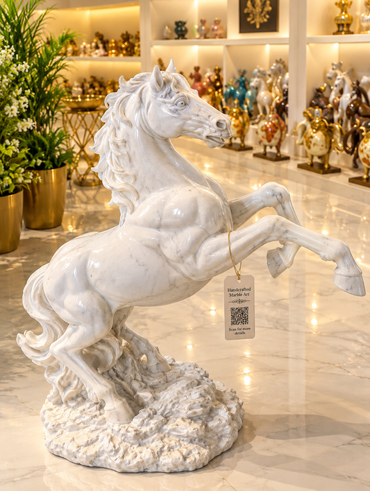 rearing horse statue handcrafted from white composite marble dust