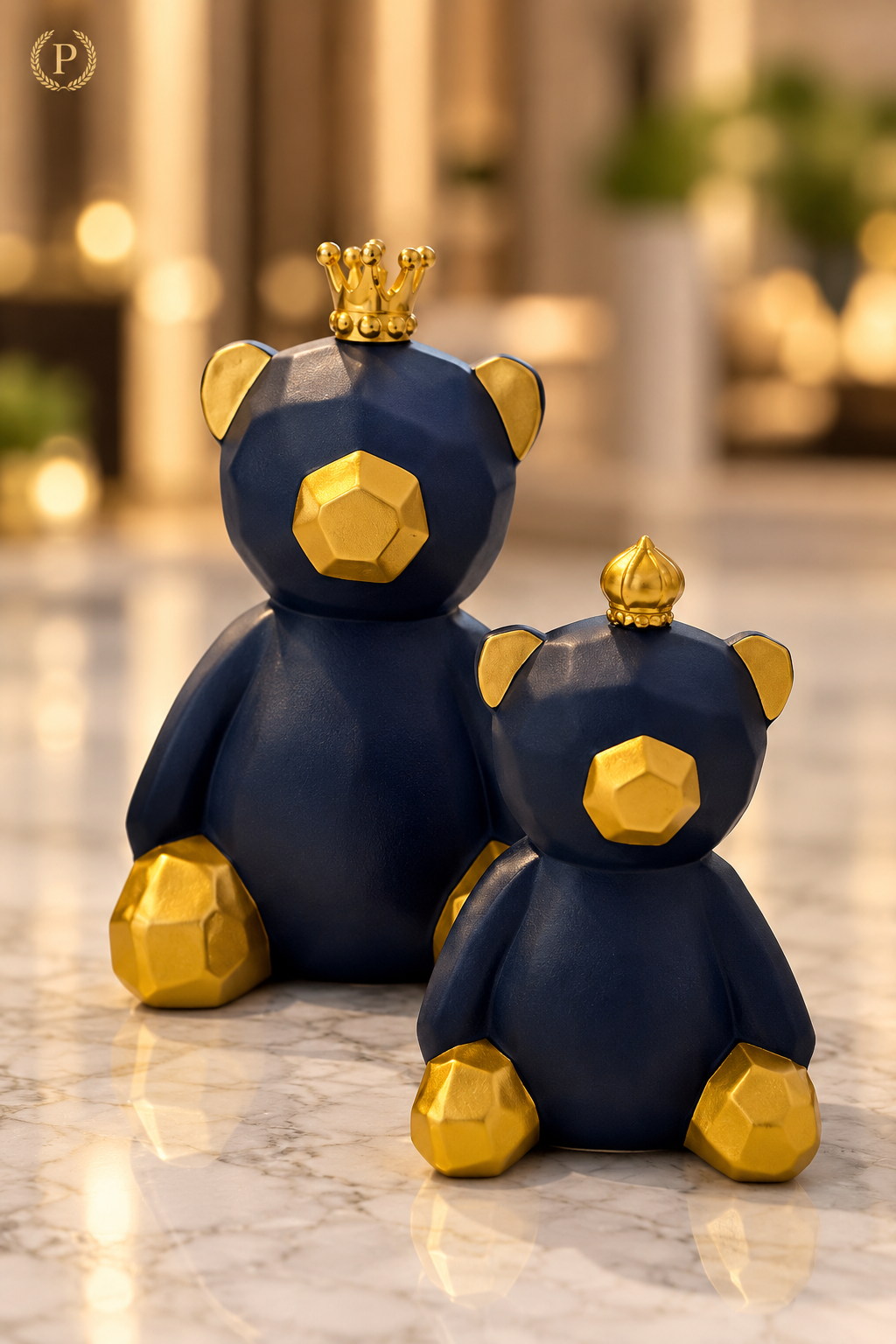 luxury geometric royal teddy bear pair showpiece