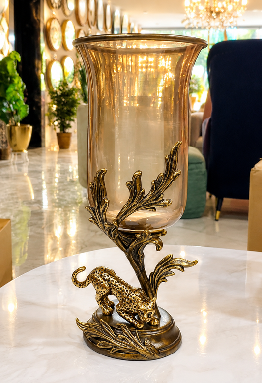 Eternity Glass Leopard Hurricane Candle Holder