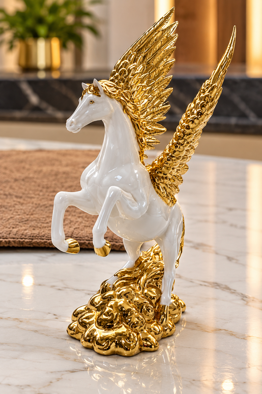white and gold Pegasus statue