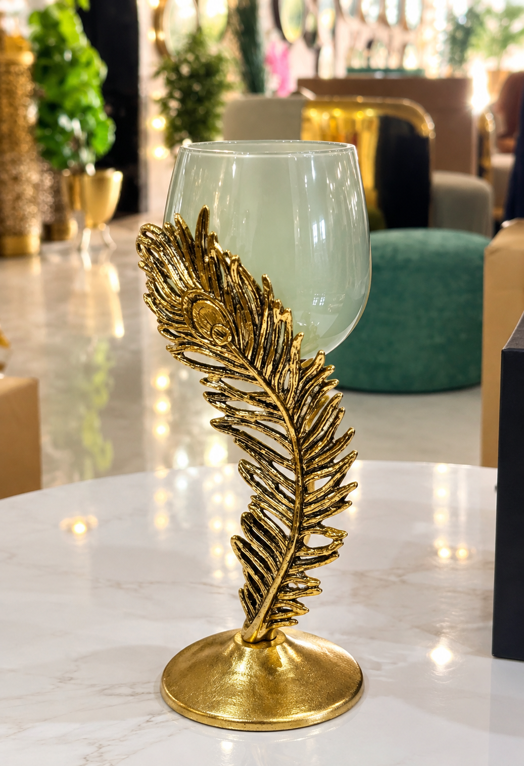 Feathered Flame Peacock Goblet Candle Holder