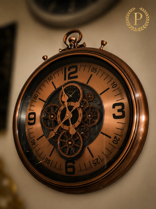 Brown matte working gear clock