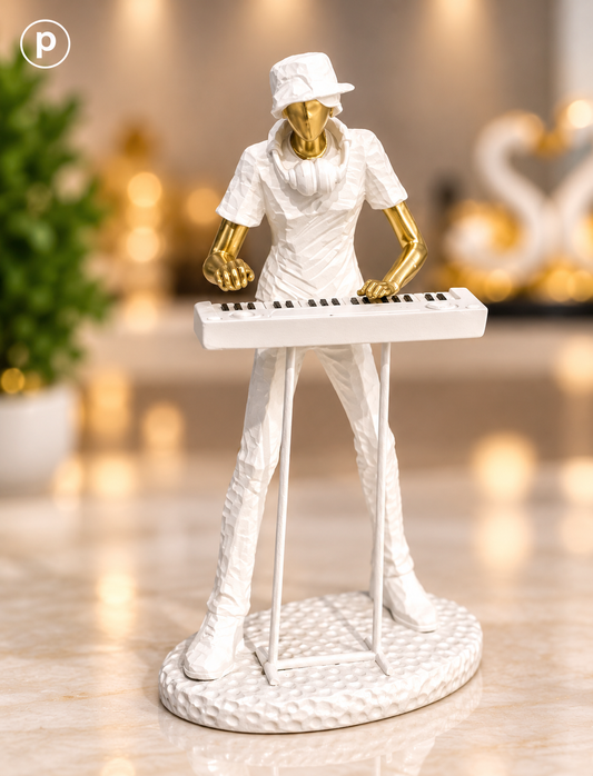Premium Contemporary White & Gold Keyboardist Figurine