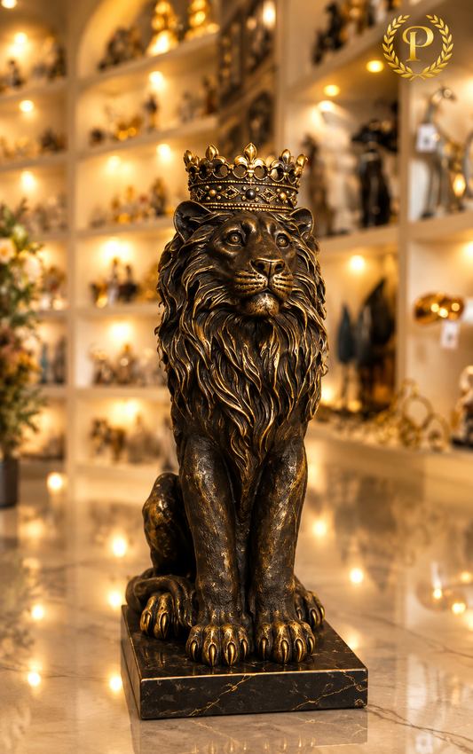 Regal Crowned Lion King Statue
