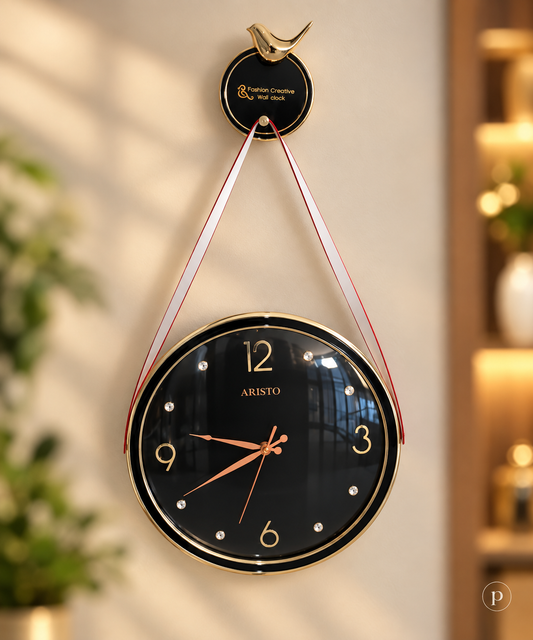 Nordic-style minimalist leather strap hanging wall clock