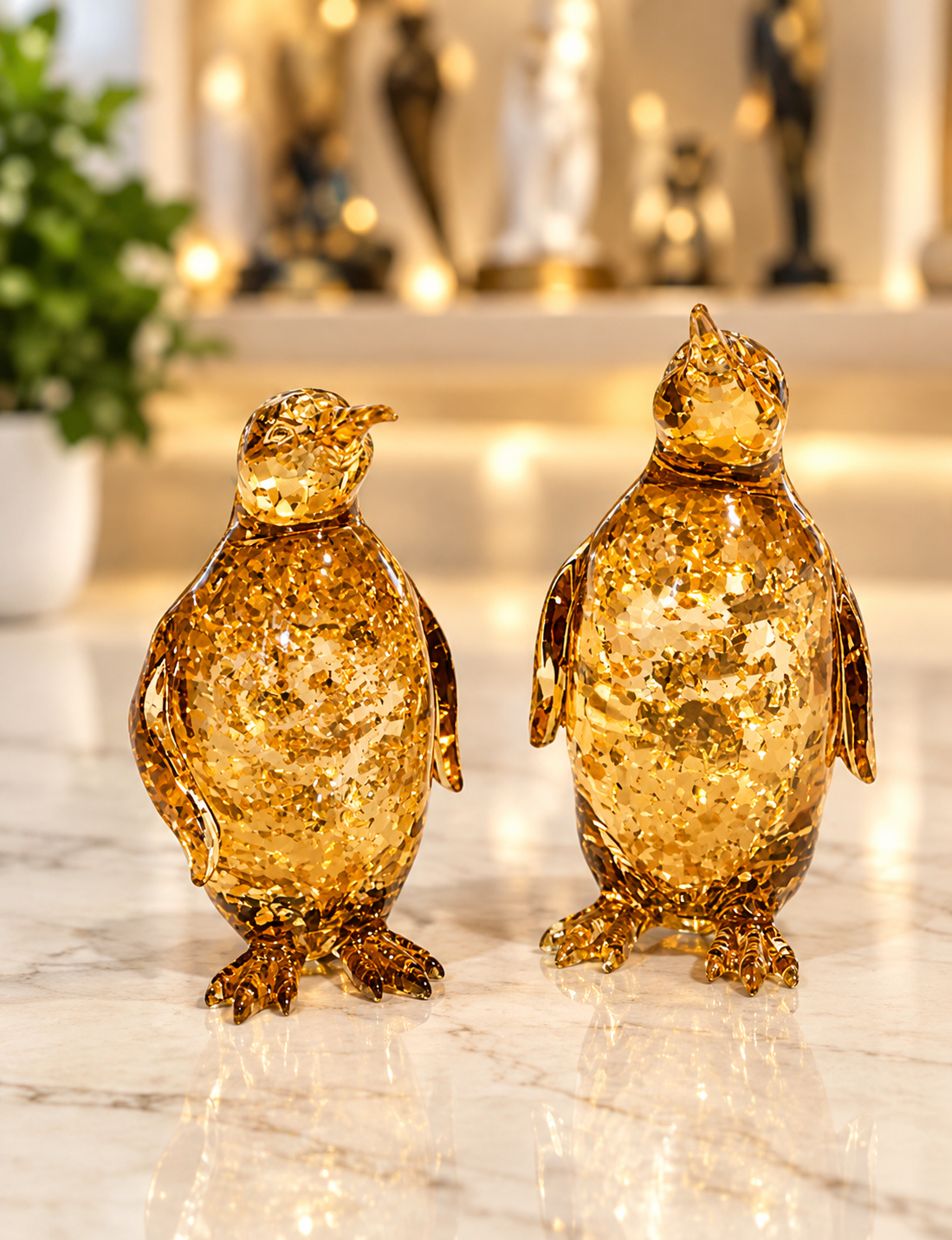 pair of hand-blown art glass penguin figurines