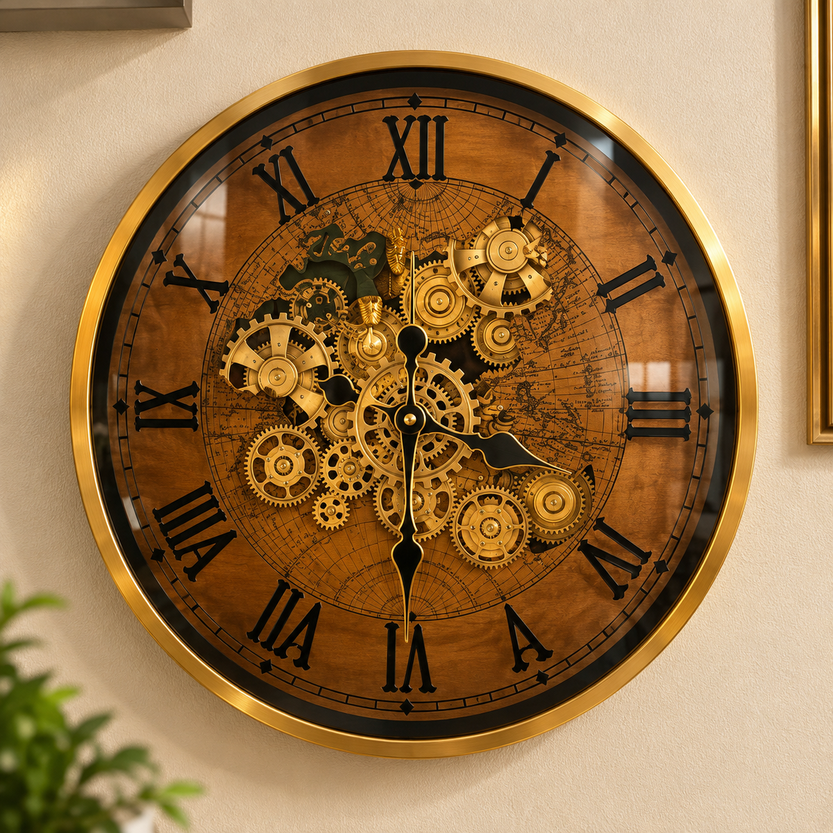 luxury Phantom Dial vintage map skeleton wall clock