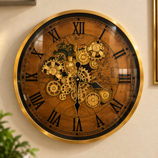luxury Phantom Dial vintage map skeleton wall clock