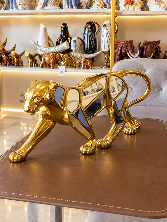 geometric gold panther showpiece statue
