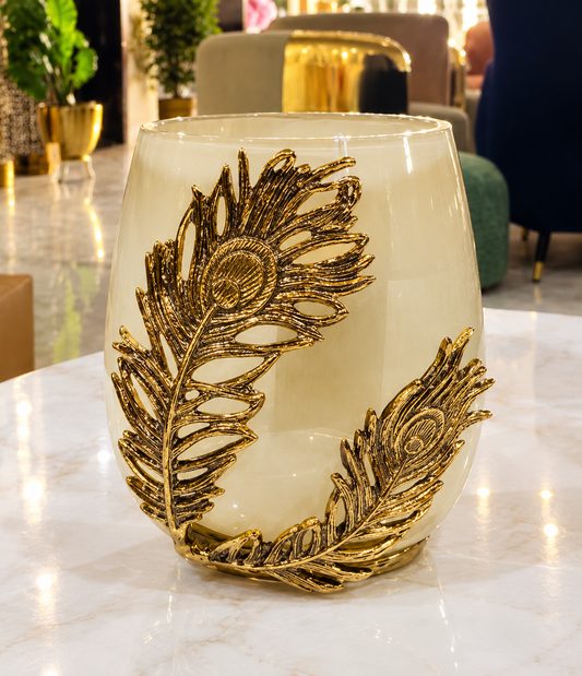 Feathered Flame Peacock Accent Vase