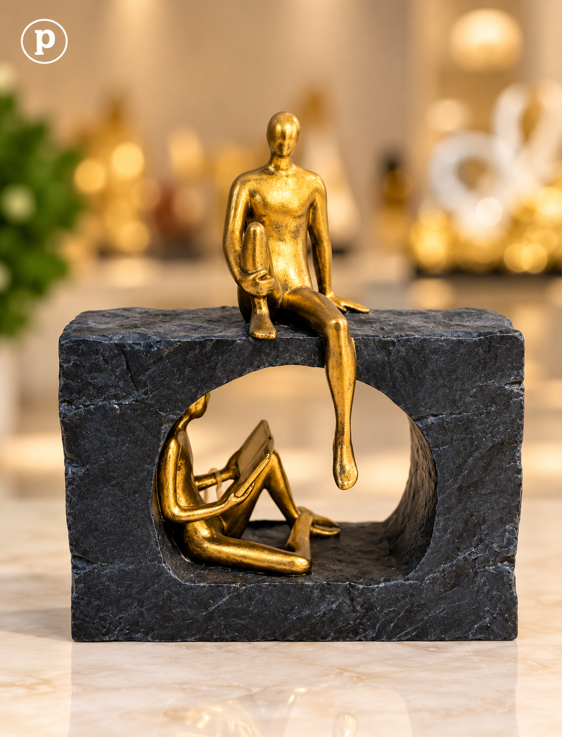 Premium Abstract Golden Thinker & Reader Figurine