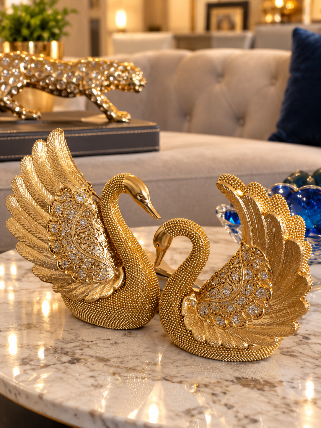 all-gold swan pair figurine