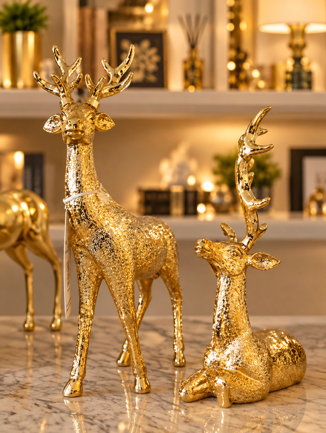 electroplated gold reindeer statue set