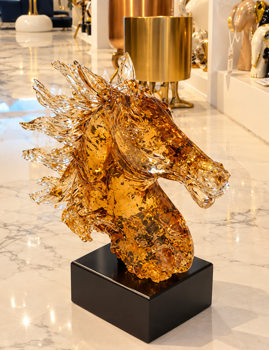 crystalline amber glass horse head bust
