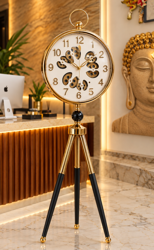 vintage-industrial tripod floor clock