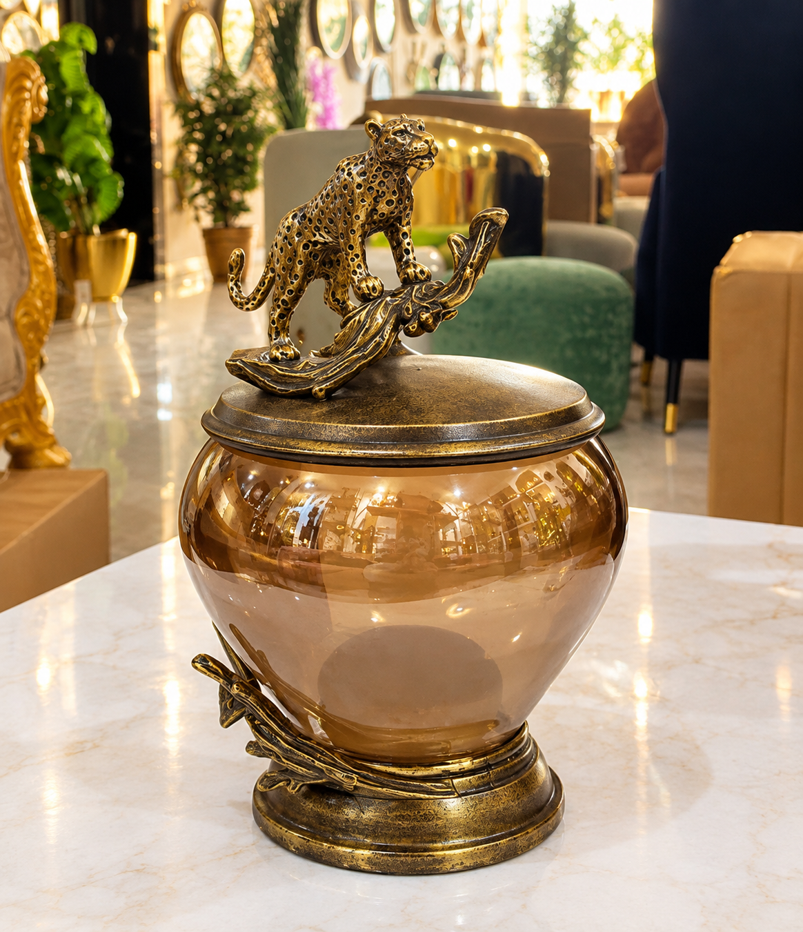 Eternity Glass and Metal Leopard Decorative Canister