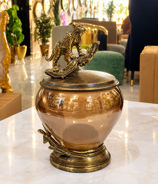 Eternity Glass and Metal Leopard Decorative Canister