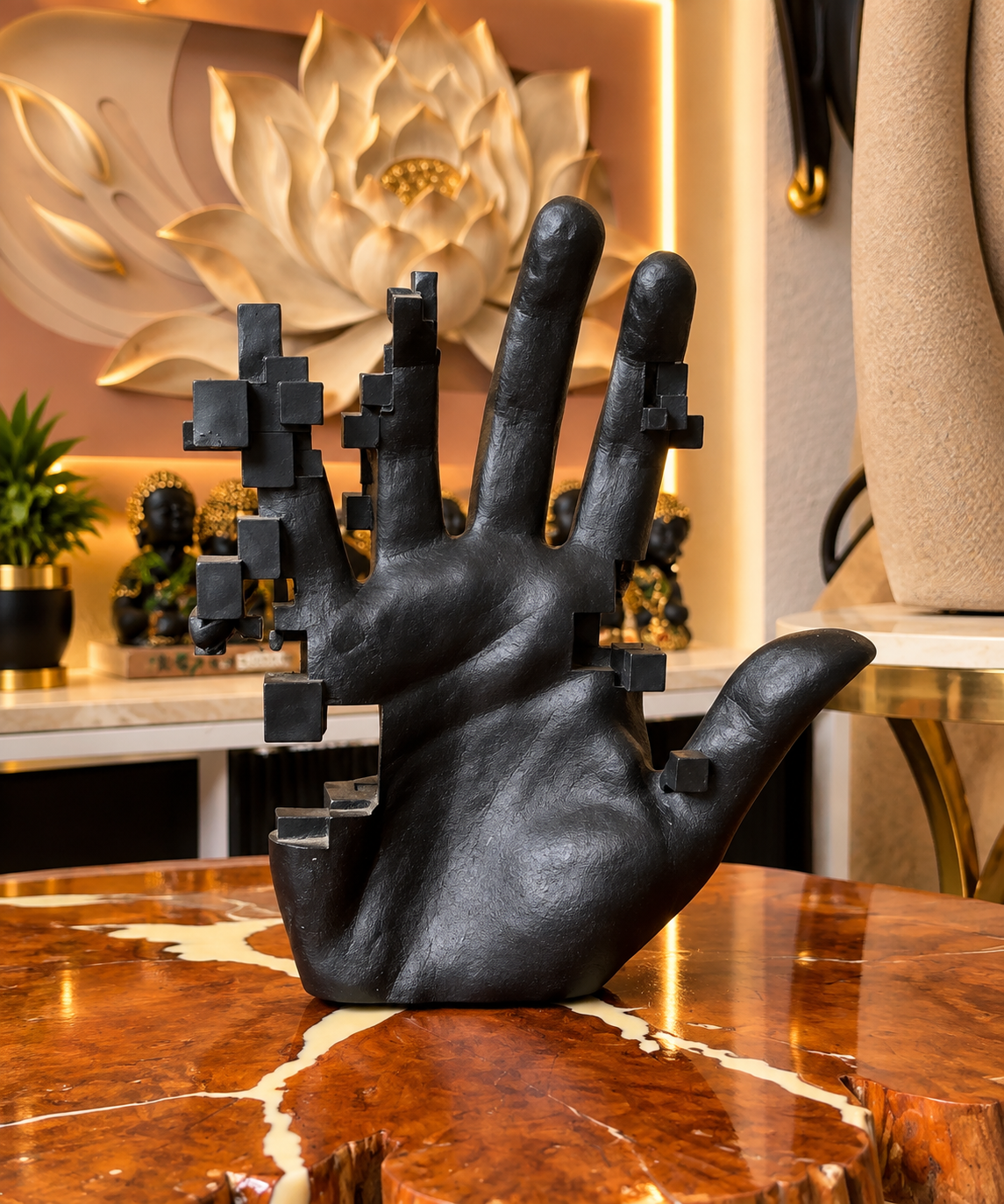 Modern Abstract Pixelated Hand Sculpture