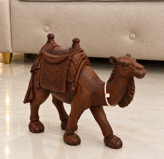 antique dark brown polystone camel showpiece