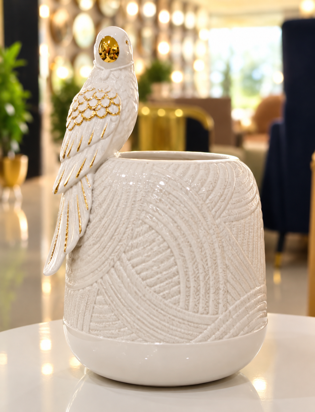Sculptural Parrot Porcelain Vase in White