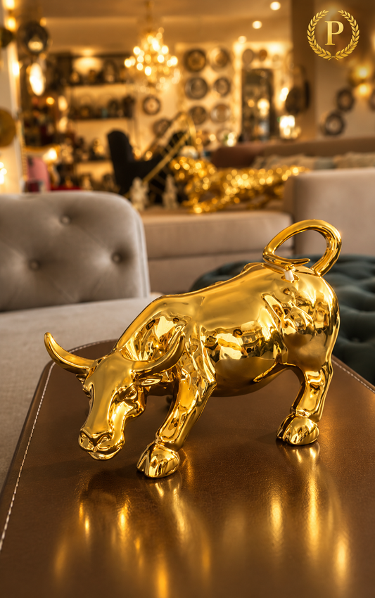 Golden Charging Bull Statue