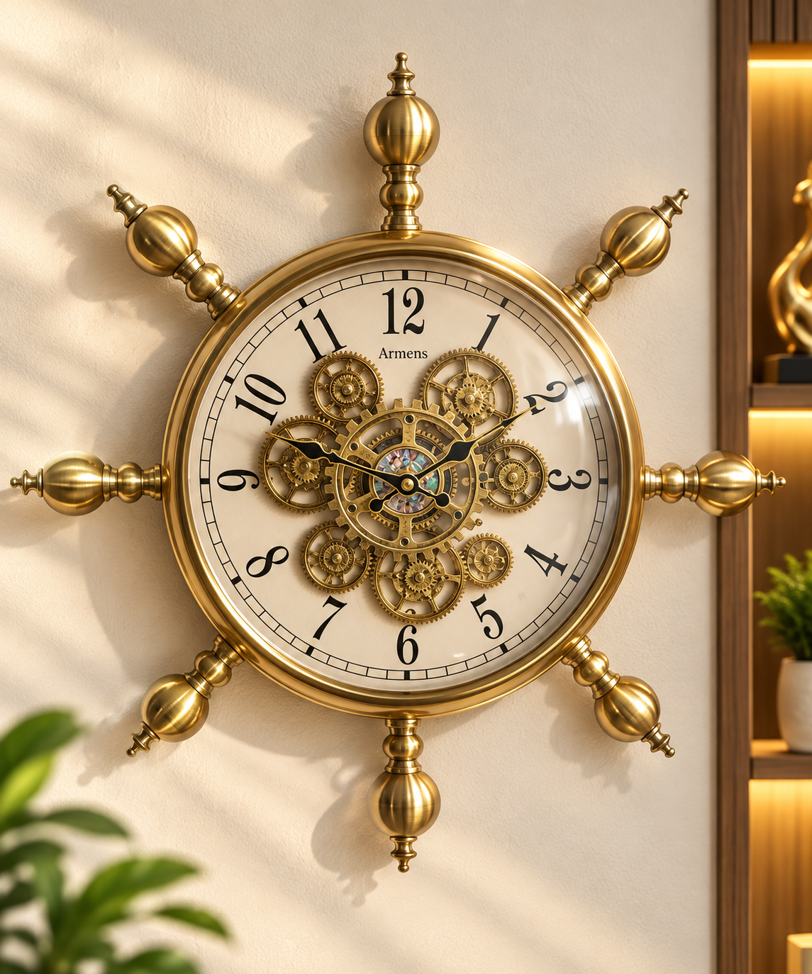 luxury maritime-steampunk ship wheel skeleton wall clock