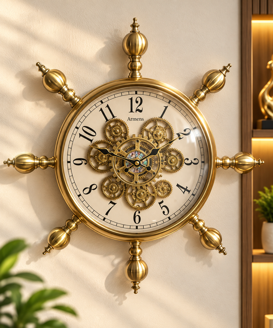 luxury maritime-steampunk ship wheel skeleton wall clock