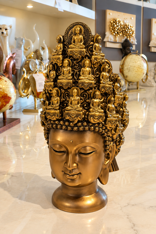 Antique Bronze Multi-Buddha Head Showpiece