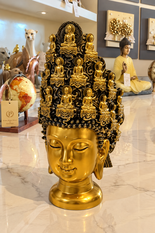 High-Gloss Golden Multi-Buddha Head Bust