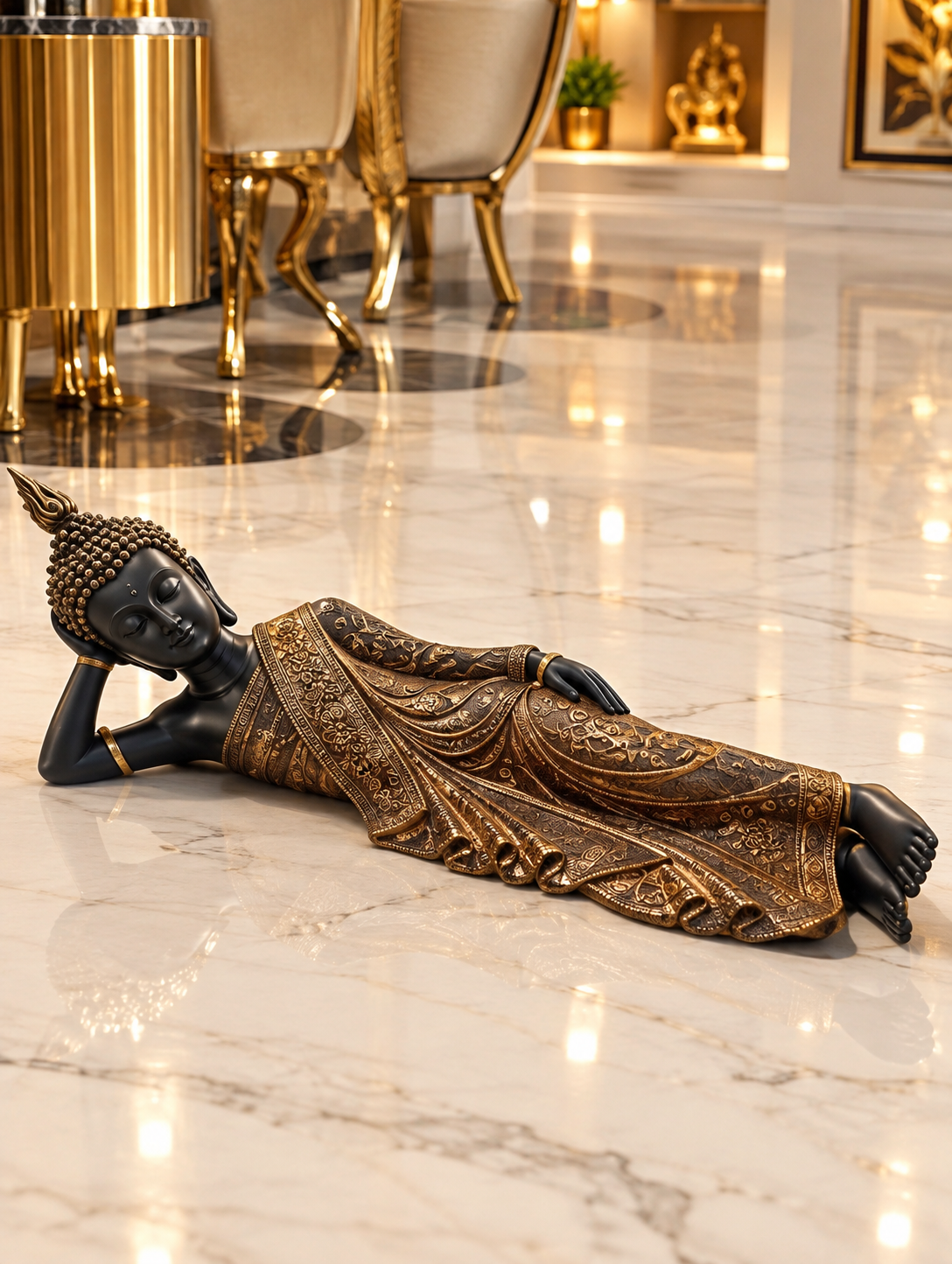 large floor-standing Reclining Buddha statue