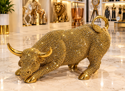 crystal-encrusted golden bull statue