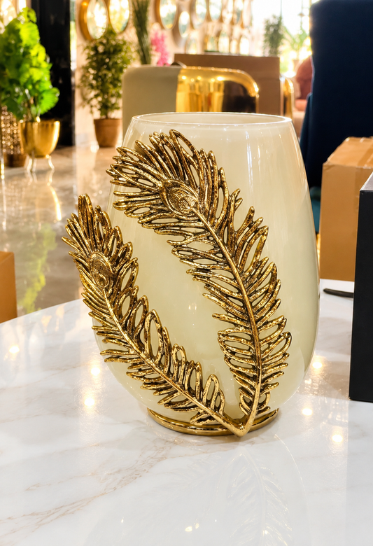 Feathered Flame Peacock Vase captured from a different angle