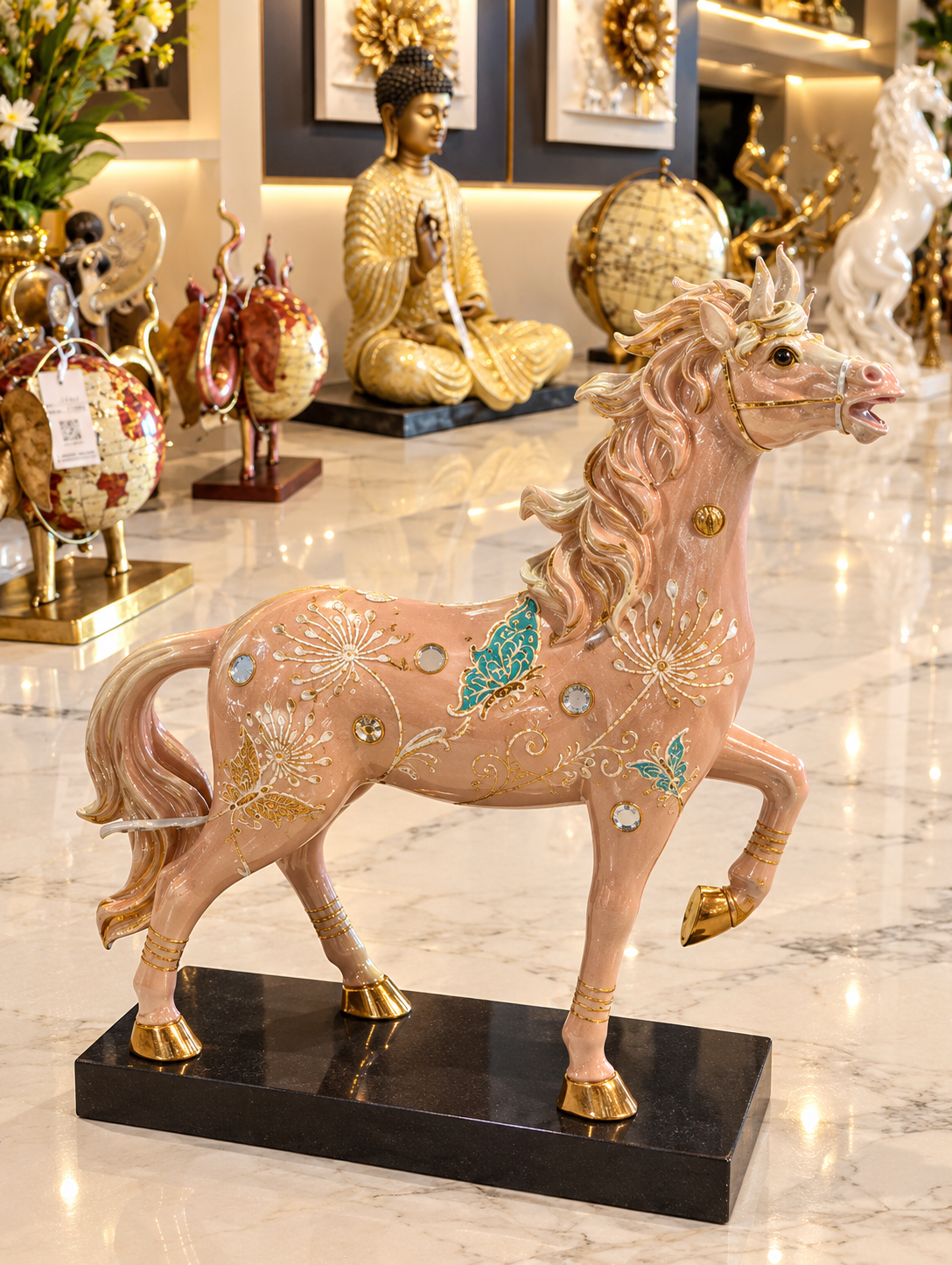 blush-pink horse showpiece statue