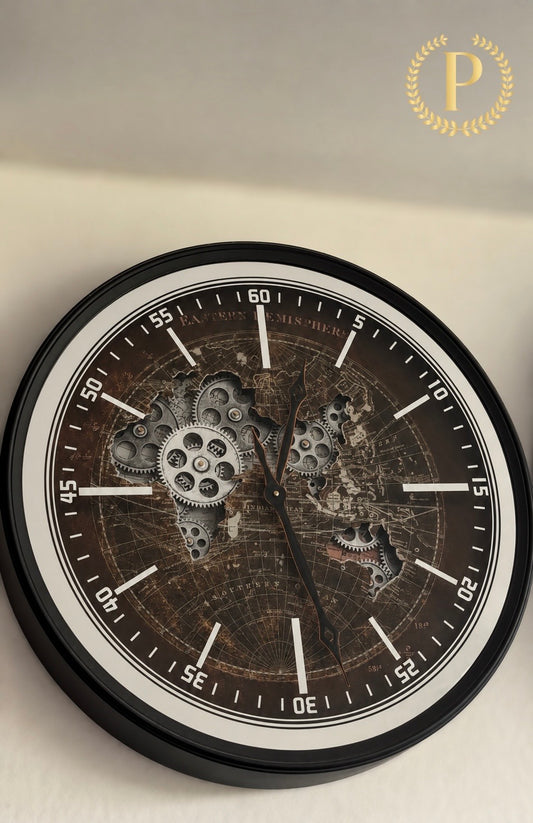Working gear world mapped clock