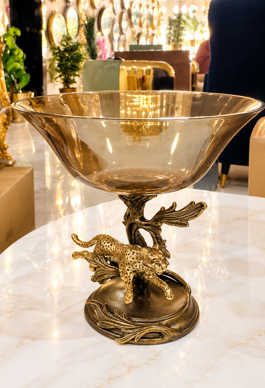 luxury footed glass leopard statement bowl